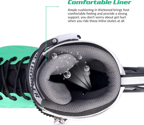 Miniatura 7 de METROLLER Patines en línea para niñas y niños, mujeres, hombres, 4 tallas ajustables, patines en línea con ruedas que se iluminan, patines Menta