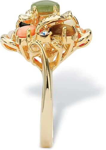 Miniatura 2 de Anillo chapado en oro amarillo con piedras preciosas auténticas y crytal tamaños 5-10, Coral, Ópalo Ojo de tigre Jade