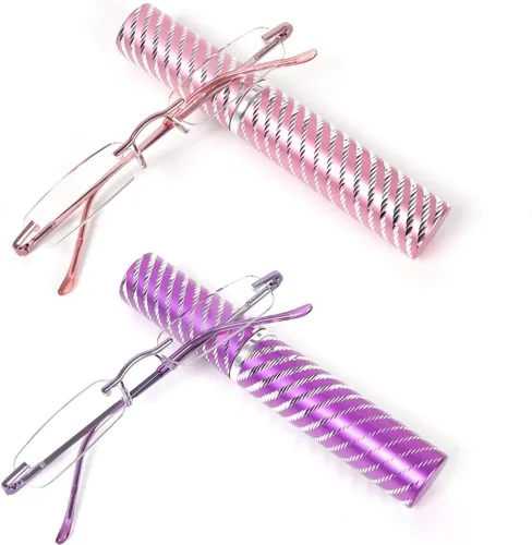 Miniatura 9 de DXYXYO Mini lentes de lectura sin montura para mujeres y hombres, paquete de 2 lectores de metal compactos de bolsillo delgado con estuche portátil