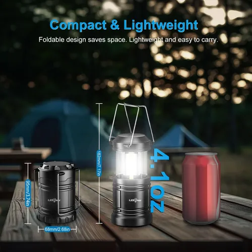 Miniatura 2 de Linterna de camping LED de ILEEDear, luces operadas por batería, brillo ajustable para camping, emergencias, cortes de energía, linternas plegables