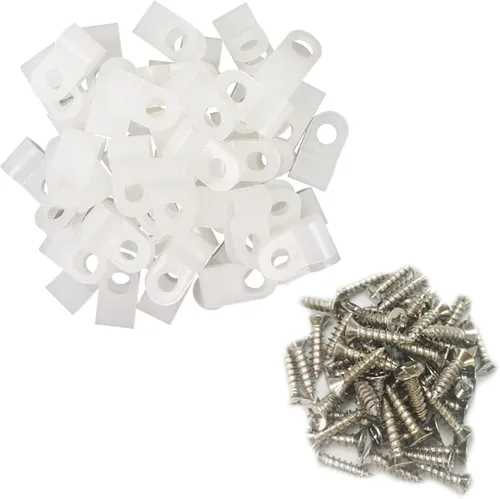 Miniatura 18 de Abrazadera para cable tipo R, abrazadera de cable de 1/2 pulgada, clips de sujeción de cable de montaje de tornillo de nailon con tornillos