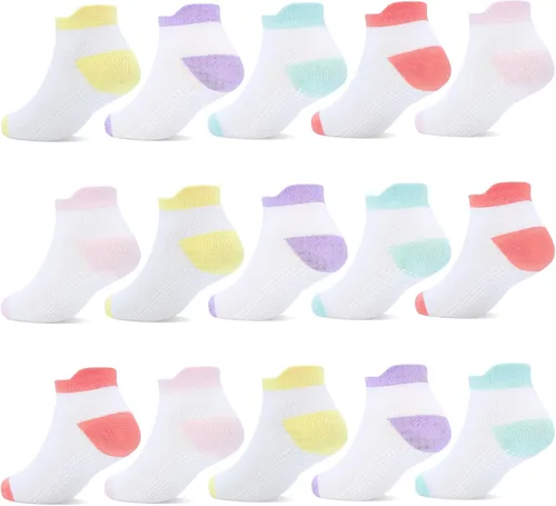 Miniatura 10 de GRPSKCOS Calcetines Antideslizantes para Niños Pequeños 15 Pares Calcetines de Agarre Antideslizantes de Corte Bajo para Niños y Niñas de 1 a 7 Años
