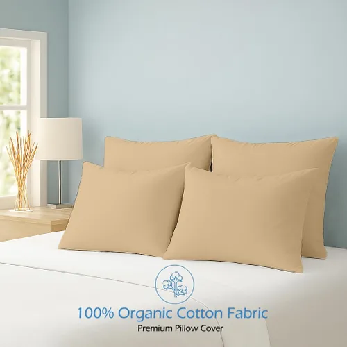 Miniatura 3 de Comfort Beddings Juego de 4 fundas de almohada estándar, 100% algodón orgánico, 600 hilos, fundas de almohada de algodón marrón de alta calidad