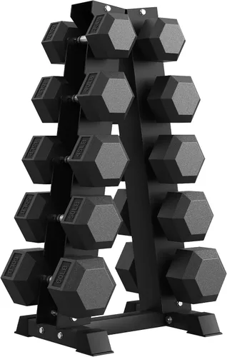 Miniatura 28 de PAPABABE Juego de mancuernas hexagonales con estante, 85-560 libras con revestimiento de goma, juego de mancuernas libres con estante