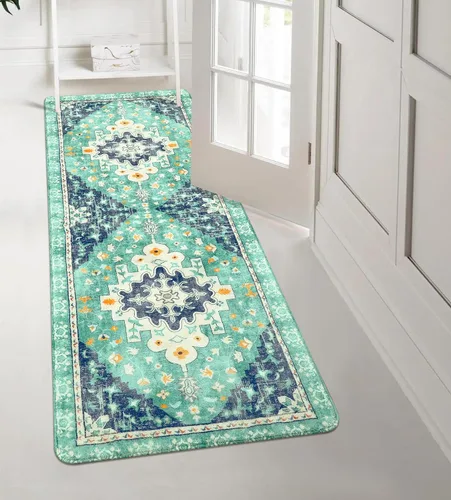 Miniatura 8 de Uphome Alfombra de baño vintage, azul, bohemio, antideslizante, oriental, suave, lavable a máquina, lindas alfombras de baño tribales florales