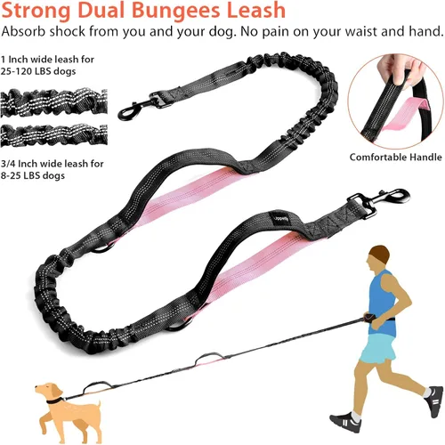 Miniatura 4 de Uppetly Correa de correr para perros manos libres con cinturón de cintura, cuerda elástica de doble asa retráctil para perros pequeños y medianos