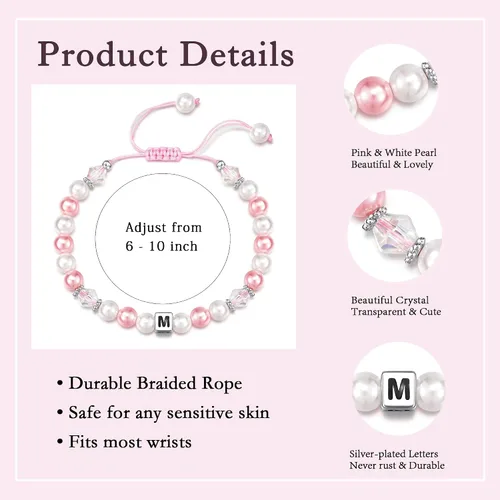 Miniatura 3 de ASKRAIN Pulsera de perlas rosas y blancas de cumpleaños para niñas