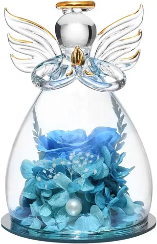 ANLUNOB - Flores preservadas, regalos de cumpleaños y Navidad para mujeres, ángeles con bonitas rosas azules para regalos de boda y Acción de Gracias