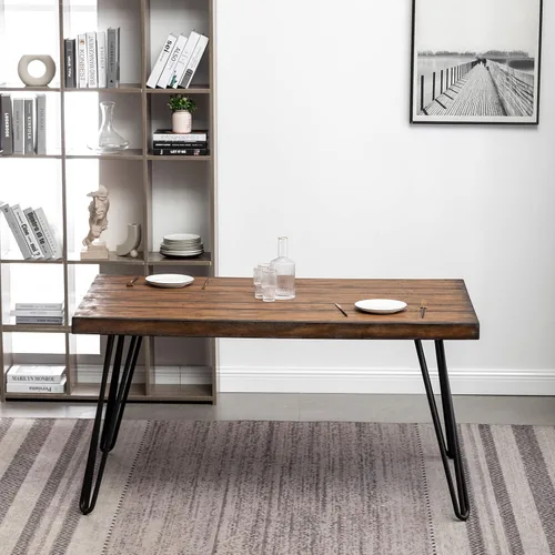 Miniatura 8 de Roundhill Furniture Aryven - Juego de comedor industrial de 7 piezas con mesa rústica de pino oscuro y 6 sillas de piel sintética, color gris