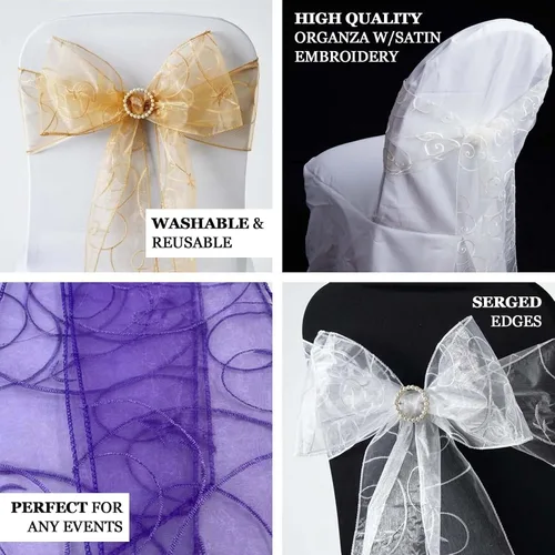 Miniatura 3 de Efavormart - 5 fundas de organza bordadas para silla con diseño de hojas de chocolate, para decoración de boda, silla, motivo de lazo, suministros