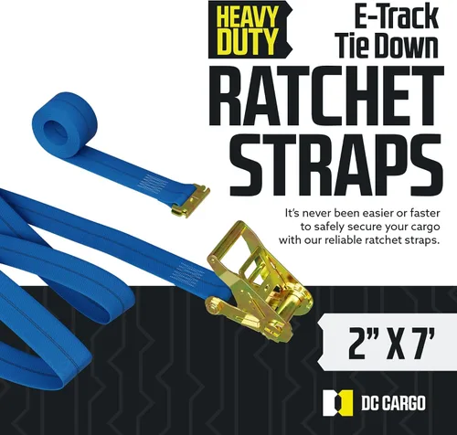 Miniatura 2 de Correas de Trinquete E Track para Sujeción de Carga, (Paquete de 2) 2 x 7 Correas de Trinquete Azules de Servicio Pesado, Correa de Trinquete