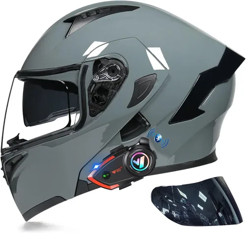 Miniatura 18 de Casco modular Bluetooth de doble visera para motocicleta, casco integrado abatible de cara completa, con Bluetooth impermeable que puede soportar
