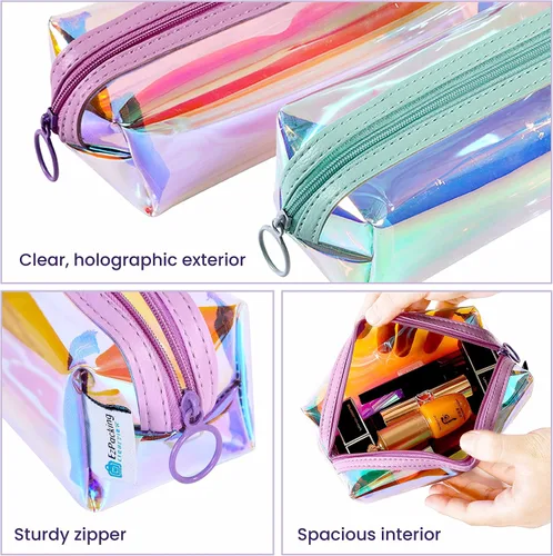 Miniatura 4 de EzPacking - Bolsa de maquillaje transparente holográfica/lindo organizador de cosméticos iridiscente/soporte para lápices de mujer brillante