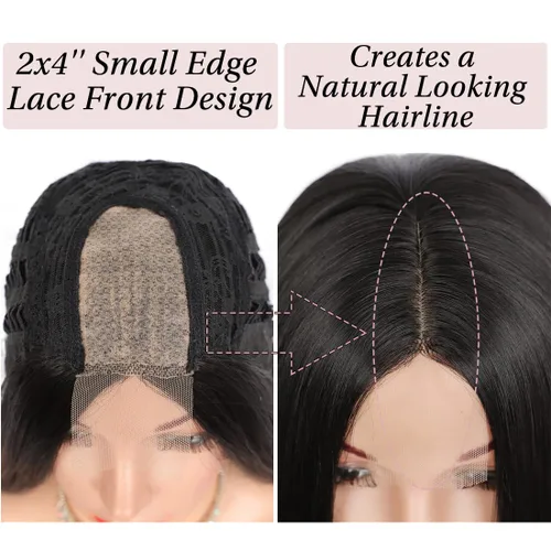 Miniatura 5 de Kalyss Peluca de encaje frontal con borde sintético lacio de 26 pulgadas para mujer, color castaño castaño castaño rojizo degradado con raíces
