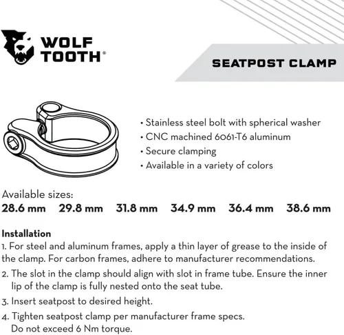 Miniatura 18 de Wolf Tooth - Abrazadera para tija de sillín mecanizada con precisión Negro