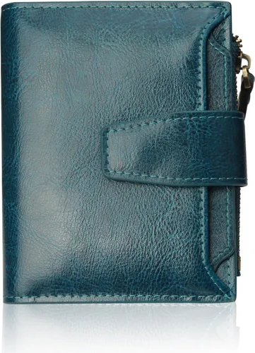 Miniatura 12 de FT FUNTOR Cartera pequeña para mujer, de piel auténtica, plegable, compacta, con bloqueo RFID, bolsillo con cremallera, ranuras para tarjetas