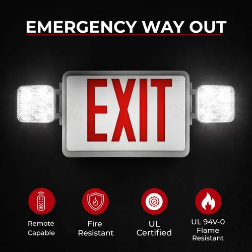 Miniatura 2 de Señal LED de salida de emergencia de doble cara, con capacidad remota, dos luces LED de inundación, batería de respaldo, iluminación de salida