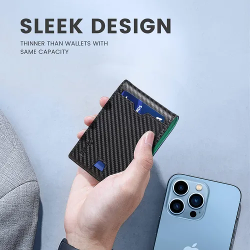 Miniatura 31 de Zitahli Billetera para hombre, de piel fina, con bloqueo RFID, minimalista, plegable, tarjetero con caja de regalo