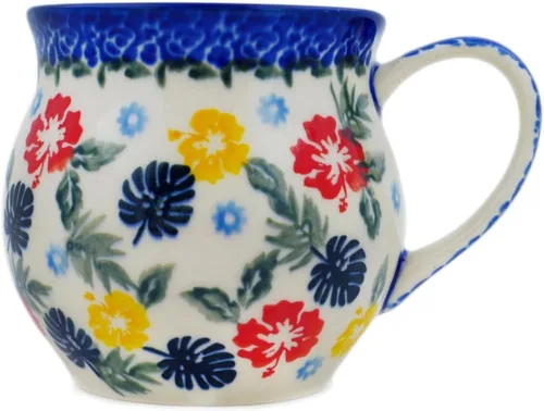 Miniatura 32 de Auténtica taza de burbujas de cerámica polaca de 13 onzas en diseño amarillo hecho a mano en Bolesławiec Polonia por Ceramika Bona + certificado