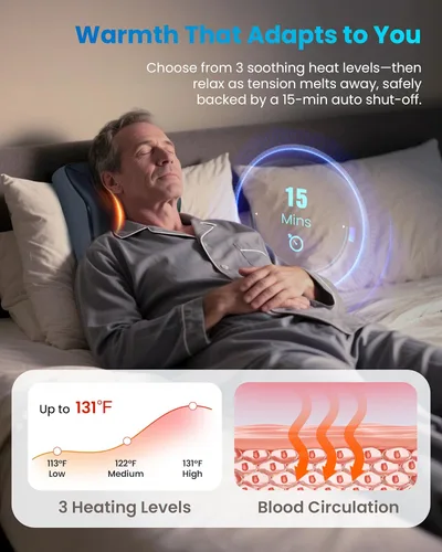 Miniatura 5 de COMFIER Masajeador Shiatsu inalámbrico de cuello y espalda con rodillo 3D de calor y 8 nodos de amasamiento profundo, masajeador portátil