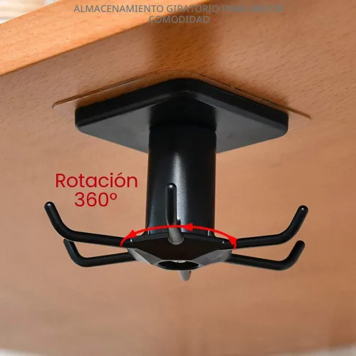Miniatura 4 de 2 ganchos para utensilios de cocina para debajo del gabinete, rotación de 360°, sin perforaciones, adhesivos, estante para colgar herramientas, Negro