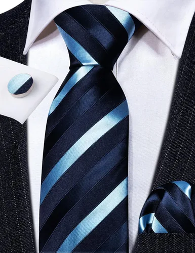 Miniatura 170 de Barry.Wang Juego de corbatas para hombre, corbata de seda a rayas, tejido a cuadros, gemelos formales, negocios, boda