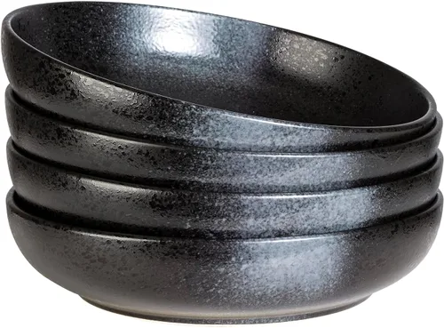S&Q'S CERAMICS Grandes Cuencos de Pasta, Juego de 4 Cuencos Grandes para Ensalada de 65 onzas, Platos de Cerámica Anchos y Poco Profundos de 10