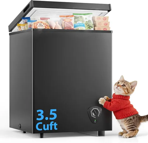 LifePlus Congelador Profundo Pequeño de 4.2 Pies Cúbicos, Congelador de Cofre con 7 Temperaturas Ajustables con Canasta Removible, Ruedas,