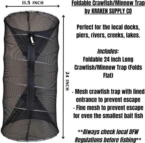 Miniatura 3 de Trampa de cebo de pesca Crawdad Minnow Trampa de 24 pulgadas, grande, plegable, resistente, cebo de cangrejo, trampas para peces, red de lanzamiento