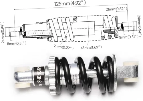 Miniatura 2 de Amortiguador de suspensión trasero de 4.9 pulgadas, 4.921 in, 750 libras para scooter, bicicleta eléctrica, Pit Dirt Bike 47cc 49cc 50cc ATV Quad