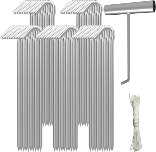 Miniatura 11 de AAGUT Estacas de metal resistente de 9 pulgadas, paquete de 50 estacas de acero galvanizado resistente al óxido, ganchos para valla de jardín