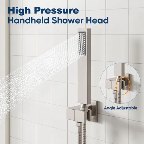Miniatura 4 de ESNBIA - Sistema de regadera, estilo lluvia de 12 pulgadas para baño con juego combinado de mano, sistema dual de alta presión montado en la pared