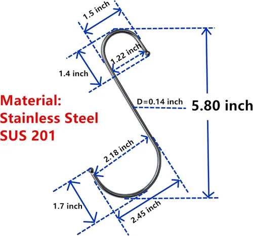 Miniatura 4 de Ganchos en S de metal para colgar (paquete de 12) de acero inoxidable grande de 6 pulgadas con tapón redondo antideslizante para armario, ropa