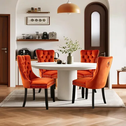 Miniatura 100 de Juego de 2 sillas de comedor tapizadas de terciopelo, sillas laterales de cocina de estilo moderno con ribete de cabeza de clavo y patas de madera