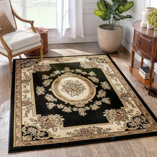 Miniatura 15 de Alfombra de pastoral con medallón de tejido suave y grueso, estilo europeo, con diseño floral y tradicional, fácil de limpiar, moderna, clásica