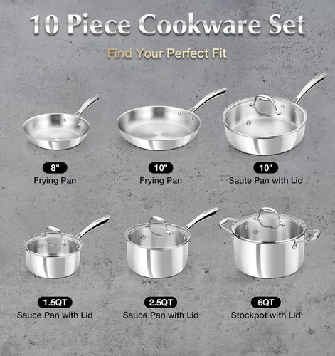 Miniatura 4 de KOCH SYSTEME CS Juego de utensilios de cocina de acero inoxidable de tres capas, 10 piezas, juego profesional de ollas y sartenes de acero Stianless