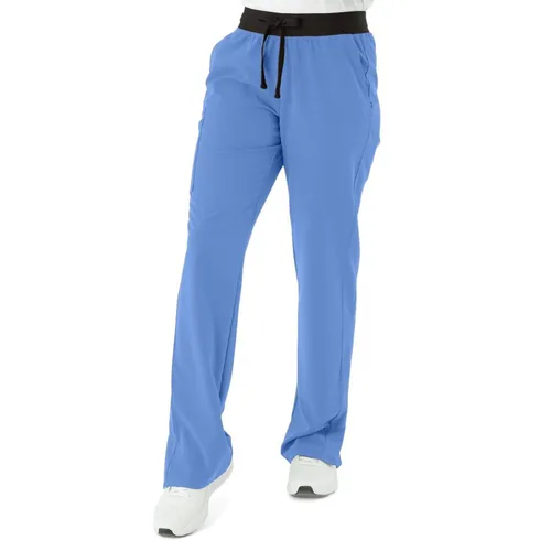 Miniatura 90 de ave. Varick - Pantalón médico de tiro medio para mujer, pierna recta, seis bolsillos, color azul caribeño, talla S