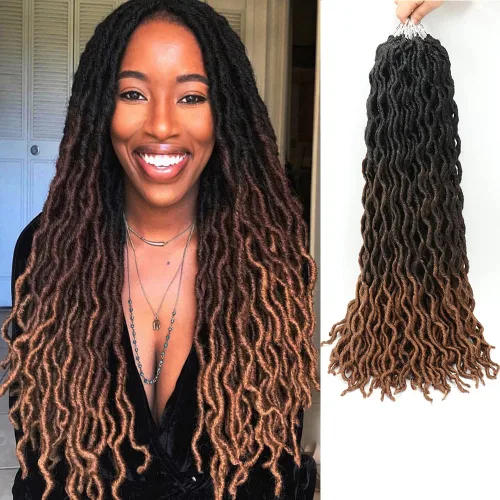 Miniatura 19 de Eliza Rastas gitanas onduladas de 18 pulgadas, cabello de ganchillo suave, 6 paquetes de trenzas sintéticas de diosa, raíces africanas, extensiones
