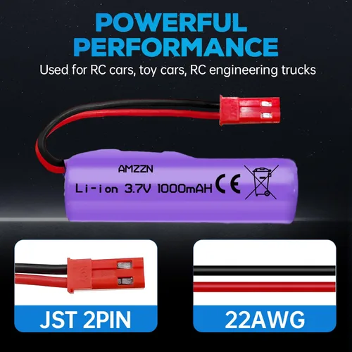 Miniatura 6 de Batería de iones de litio de 3.7 V 1000 mAh con enchufe JST-2P y cargador de 1 a 5 para Huina 1337 1338 1516 1517 RC vehículo de ingeniería