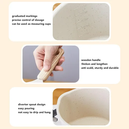 Miniatura 7 de Sartén antiadherente con boquilla para verter, olla de leche pequeña, fácil de usar, fondo plano blanco, multimini, juego multiusos para la cocina