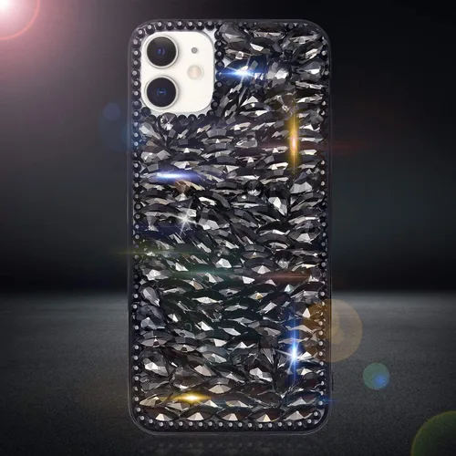 Miniatura 8 de Funda de lujo con pedrería para iPhone 15, funda de teléfono con purpurina 3D brillante y diamantes, color negro
