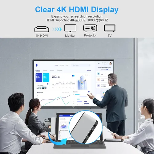 Miniatura 3 de Estación de acoplamiento para superficie con HDMI 4K, USB-C Thunderbolt 4 (pantalla+datos+100 W PD), 2 USB 3.0, audio de 0.138 in, lector