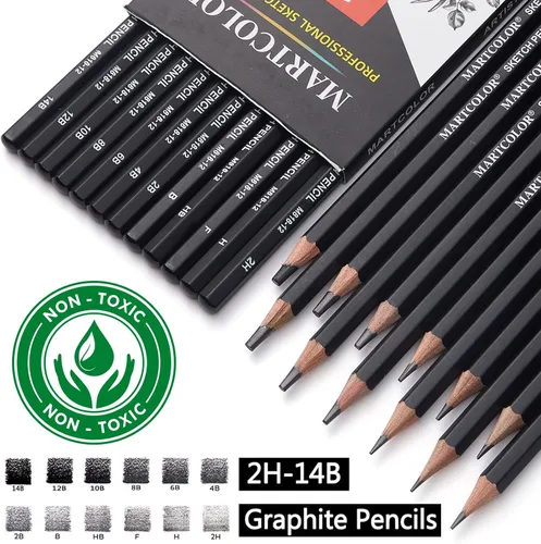 Miniatura 3 de MARTCOLOR Juego de lápices de dibujo, 12 lápices de grafito (14B - 2H), ideal para dibujar arte, bocetos, sombreado, lápices de artista