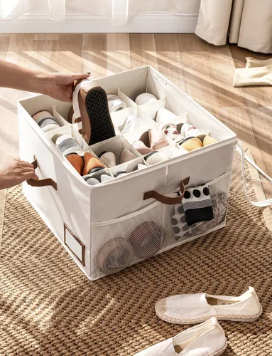 Miniatura 5 de StorageWorks Organizador de Zapatos para Armario, Cabe hasta 16 Pares, Contenedores de Almacenamiento de Zapatos Cubby con Bolsillo Lateral de Malla
