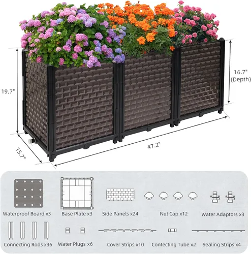Miniatura 5 de Macetas grandes para plantas de exterior, profundas, 20 pulgadas de alto, camas elevadas para jardinería con riego automático, maceta elevada