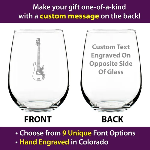 Miniatura 2 de Custom Electric Bass Personalized Stemless Wine Glass - Music Gifts for Bass Players, Teachers and Musicians that Play Bass Guitar - Large 17 Oz