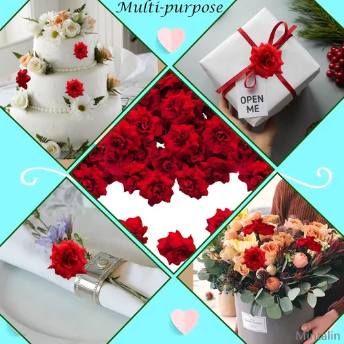 Miniatura 5 de 120 unidades de rosas artificiales de seda, cabeza de rosa falsa, cabezas de rosas para el día de San Valentín, bodas, centros de mesa, día