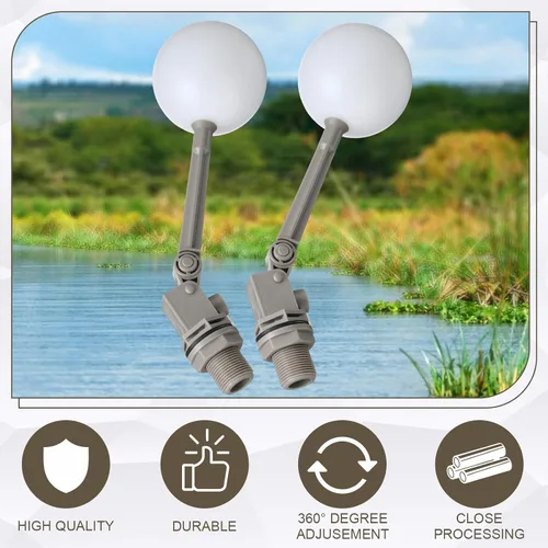 Miniatura 5 de Cinnvoice Paquete de 2 válvulas de flotador de agua con brazo ajustable, bola flotante de agua de 3/4 pulgadas, válvula gris para tanque de apagado