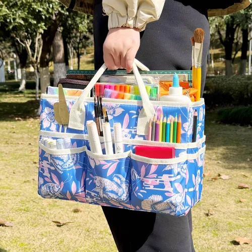 Miniatura 7 de Bolsa de mano organizadora de manualidades con múltiples bolsillos, gran caddy de almacenamiento de arte con asas para arte, manualidades, costura