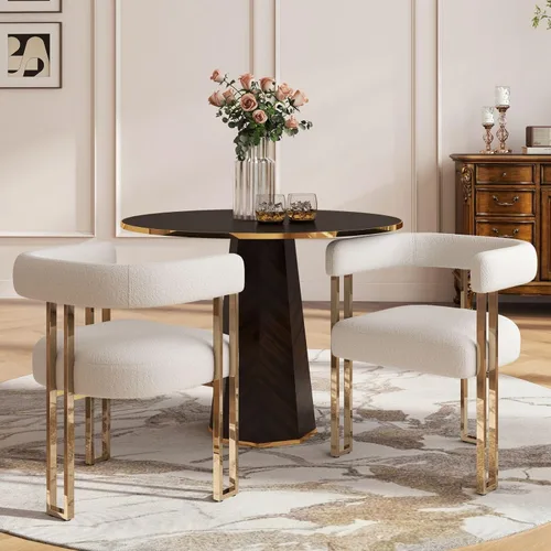 Miniatura 16 de Hyfirm Juego de 2 sillas de comedor de barril beige y dorado, modernas sillas tapizadas de terciopelo con respaldo curvado para isla de cocina
